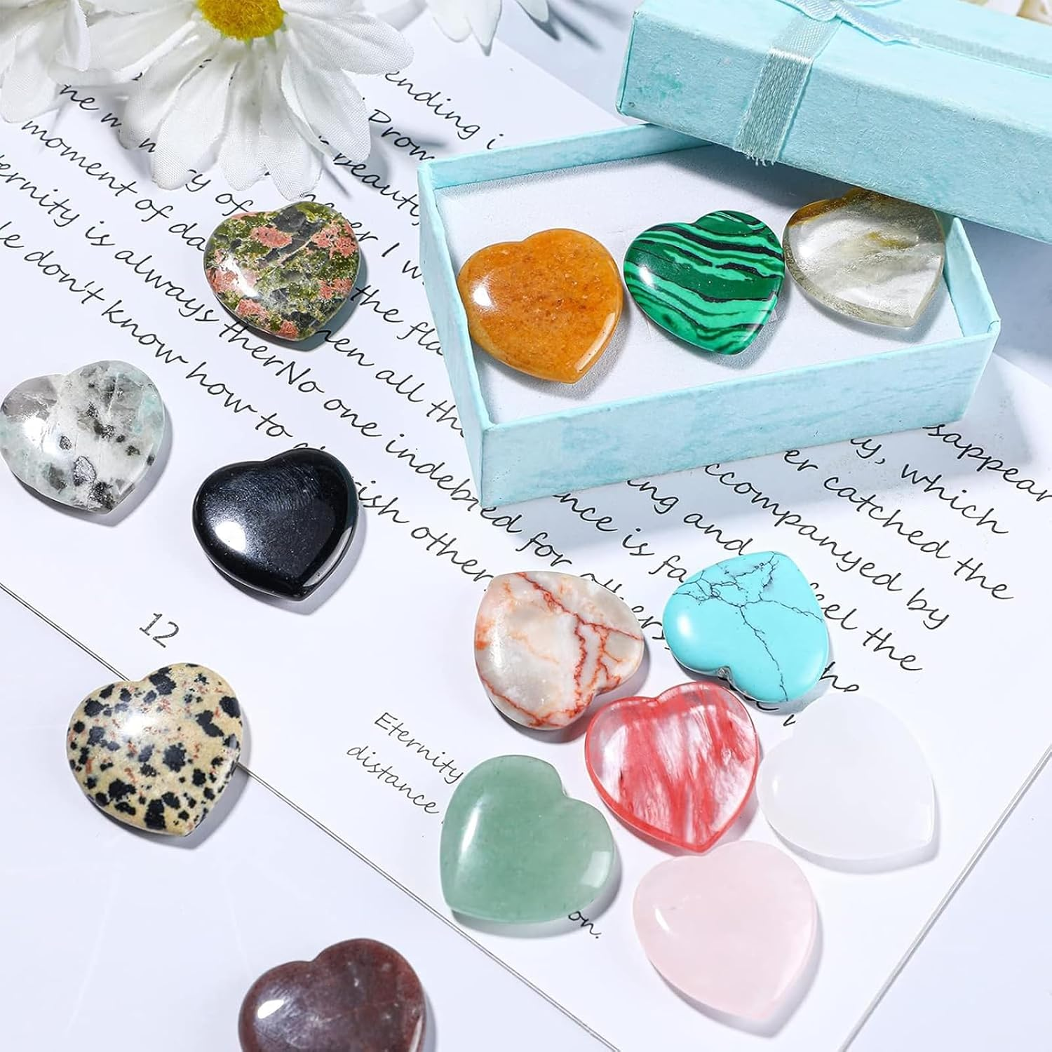 15 Pcs Heart Stones, 2 CM/0.8 in Heart-Shaped Healing Crystals for Meditation, Yoga, Anxiety Relief, Home Decoration, Bulk Pocket Love Stones for Mothers Day and Valentines Day Gift image number 1