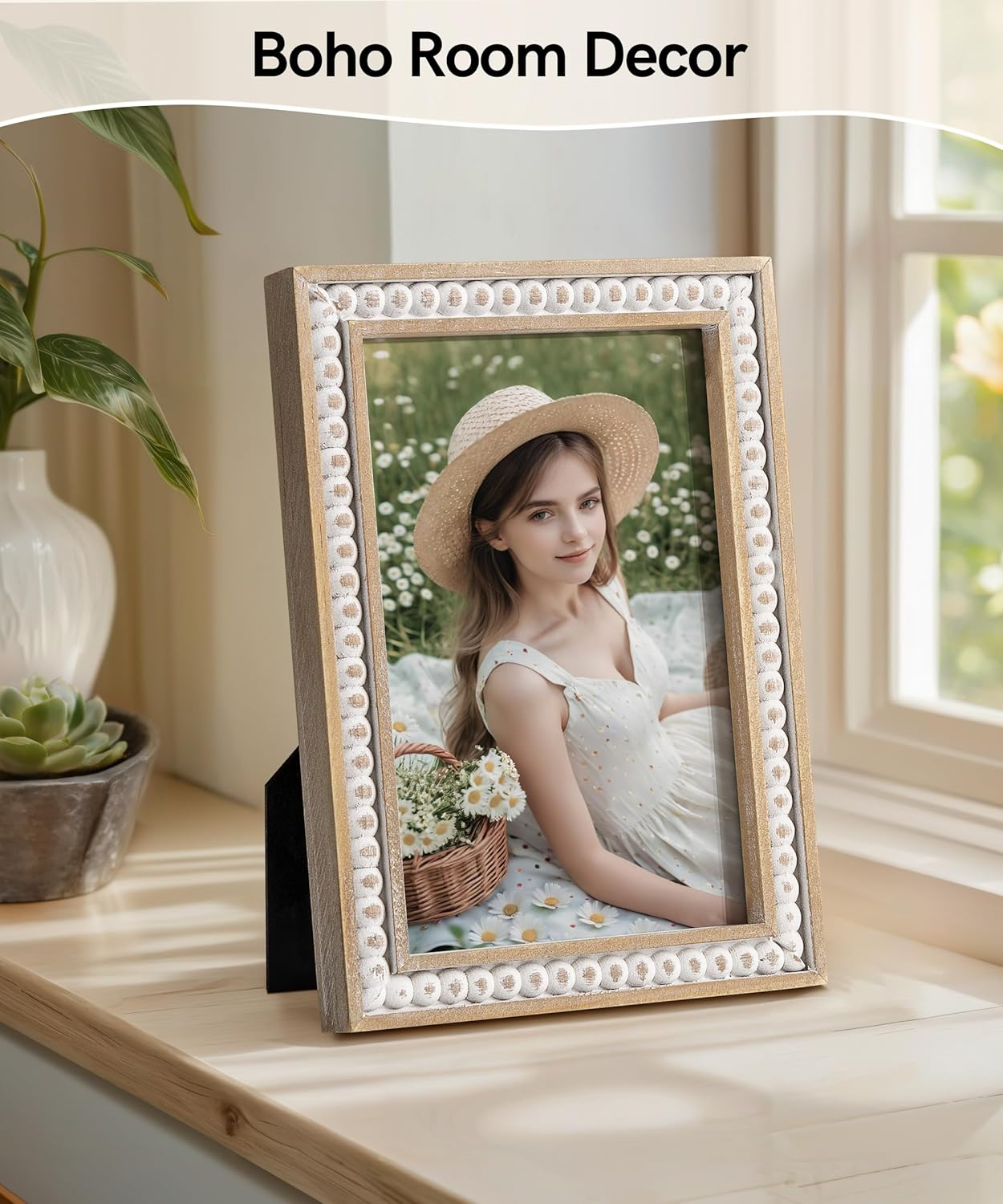 4X6 Picture Frame, Natural Pine Wood Wall Mount Photo Frame Boho Distressed White Vintage Rustic Tabletop Display Home Decor for Bedroom Living Room Hallway Entryway