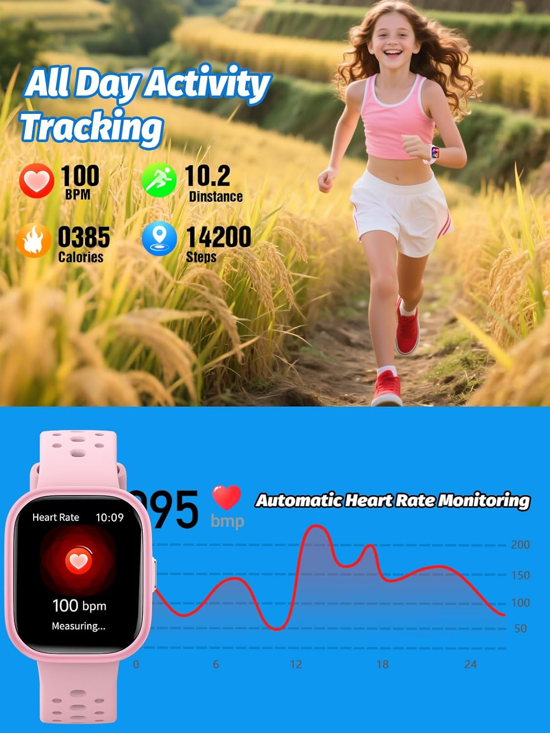 Teslahero Upgraded Kids Smart Watch Fitness Tracker, 1.85" Screen with 12 Puzzle Games, Heart Rate Sleep Monitor, Pedometer, Waterproof Activity Tracker With/Without APP for Boys Girls