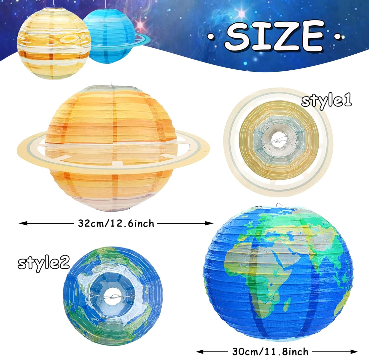 Space Paper Lanterns 8PCS 12 Inch Hanging Planets Lantern Out of This World Space Lanterns Solar System Planet Earth Lanterns for Kids Outer Space Theme Party Supplies Home Decor Birthday Decorations image number 1