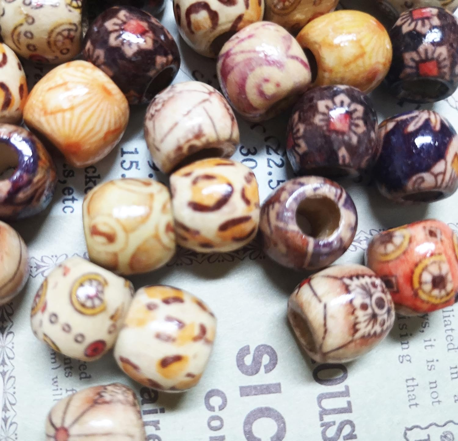 300Pcs Large Hole Barrel Wood Beads, Betterjonny 12Mm Mixed Painted Barrel Wood Spacer Beads Hair Braid Beads for Macrame Rosary Bracelet Jewelry Craft Making