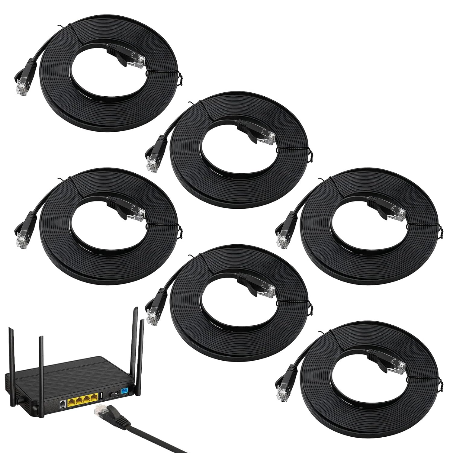 Cat6 Cable, 6 Pcs Cat 6 Ethernet Cable, Ethernet Cable 2M, High Speed Solid Flat Patch Cable with RJ45 Connector, Network LAN Cable for Modem, Router, Computer, 8-Core Twisted Pair Cable