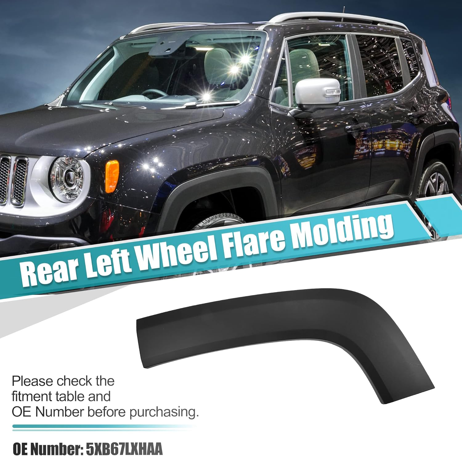 X AUTOHAUX Rear Left Wheel Flare Trim for Jeep Renegade 2015 2016 2017 2018 2019 2020 2021 2022 Rear Left Quarter Panel Mudguard Trim Replace 5XB67LXHAA Polypropylene image number 6