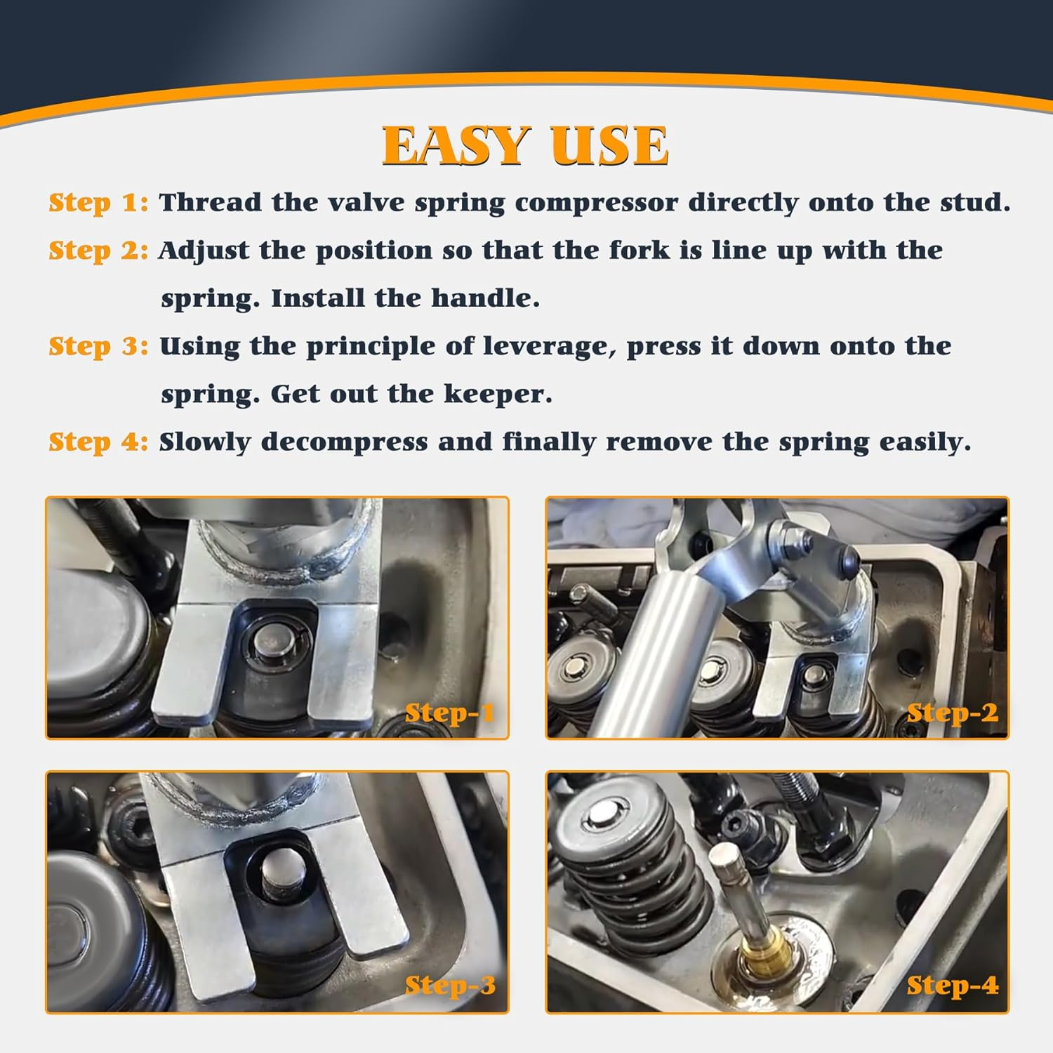 66784 Stud Mount Valve Spring Compressor Tool Valve Spring Removal Installer Tool Compatible with All 3/8 & 7/16 Inch Rocker Studs image number 3