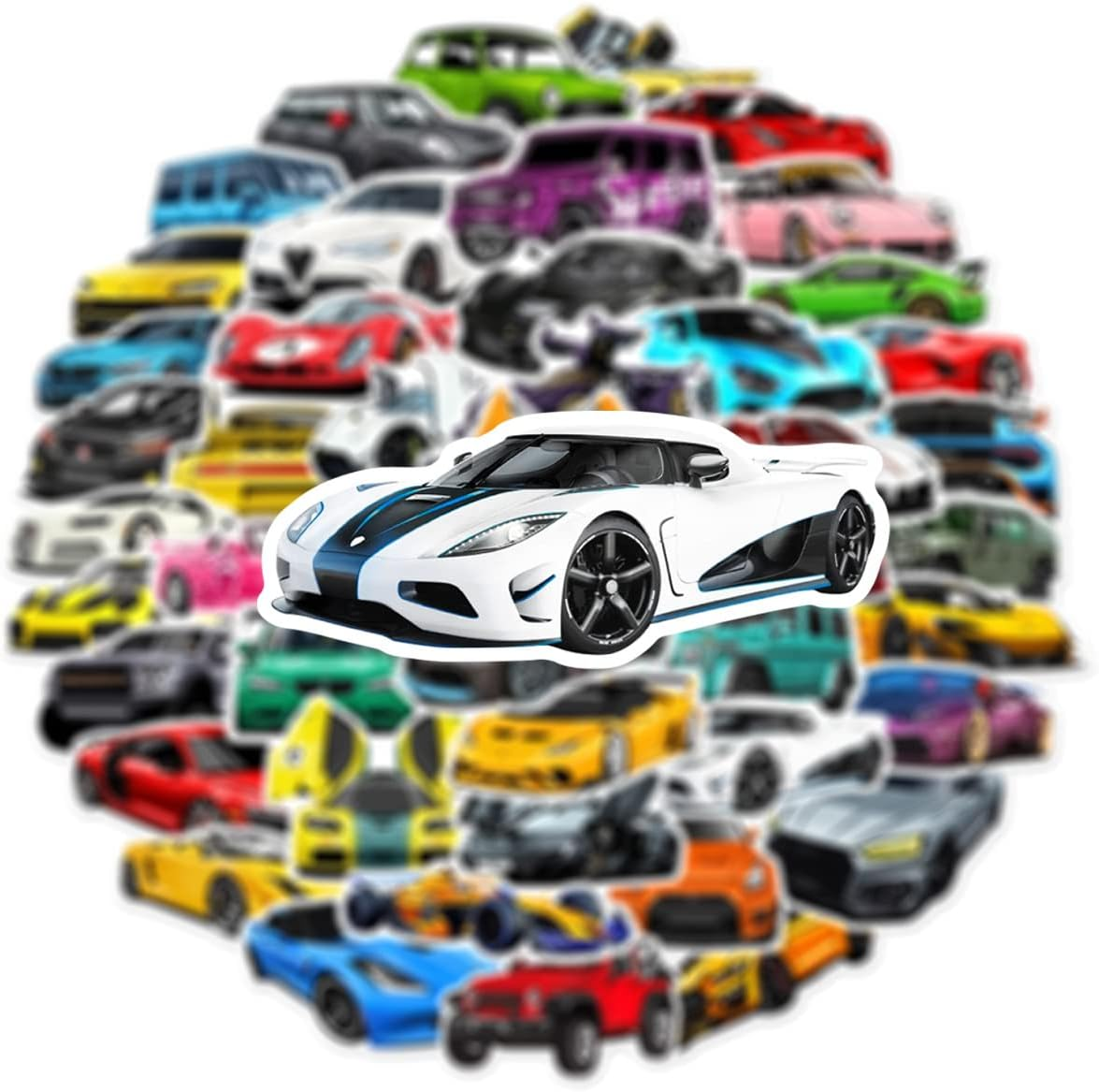 50 Pack Stickers for JDM Racing Car Water Bottle|Cool Sports Car Vinyl Waterproof Sticker for Laptop Skateboard Guitar Bike Phone Car Decals Gifts for Kids Teens Adults for Party Favors Supplies Decor image number 1