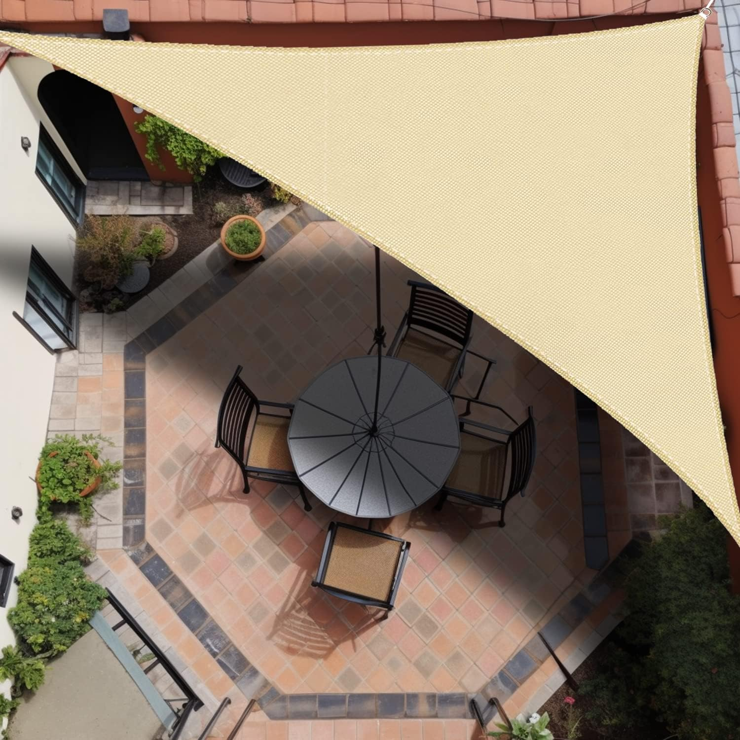 IOAOI Garden Shade Sail Waterproof 3M X 3M X 4.3M Sun Shade Sail, Triangle Sun Canopy for Patio with Awning Attachment, 95% UV Block - Pale Yellow image number 6