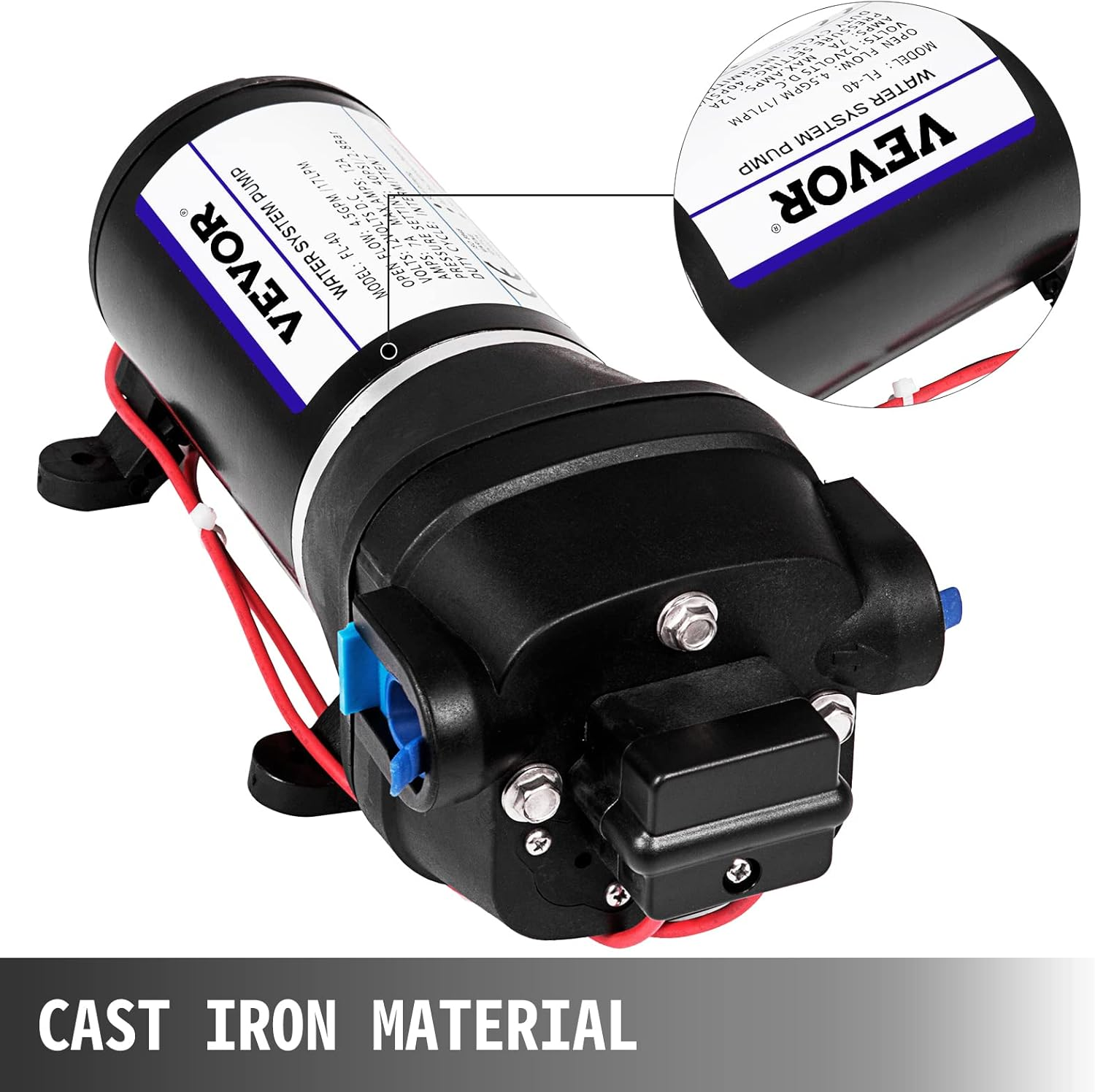 VEVOR Water Pressure Diaphragm Pump, 12V FL-40 High Pressure Diaphragm Water Pump, 40PSI Automatic Self Priming Water Pump, 17L/MIN Misting Booster Sprayer Diaphragm Pump for Caravan Boat RV Garden image number 2