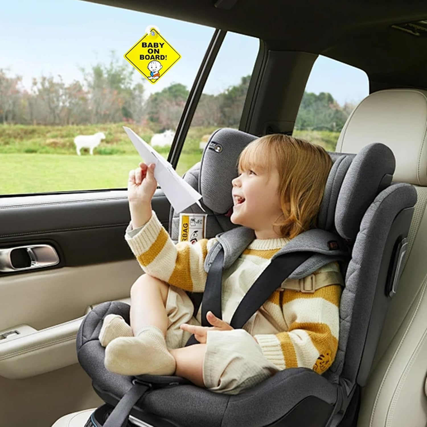 2Pcs Baby on Board Car Window Clings with Suction Cups - Reusable Safety Warning Signs for Child in Car, Removable Sticker Decals for Back/Side Windows, No Residue image number 2