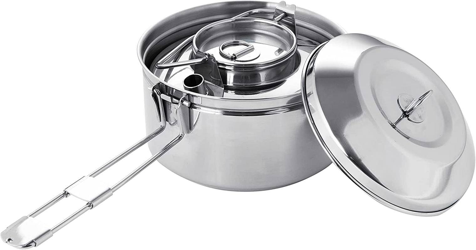 Fire-Maple 1.0L Stainless Steel Camping Kettle and 1.0L Cooking Pot Set, 3-Piece Cookware Set for Backpacking, Camping, Fishing, Bushcraft, Stovetop, Open Fire - 0.8 Litre Stainless Steel Set image number 5