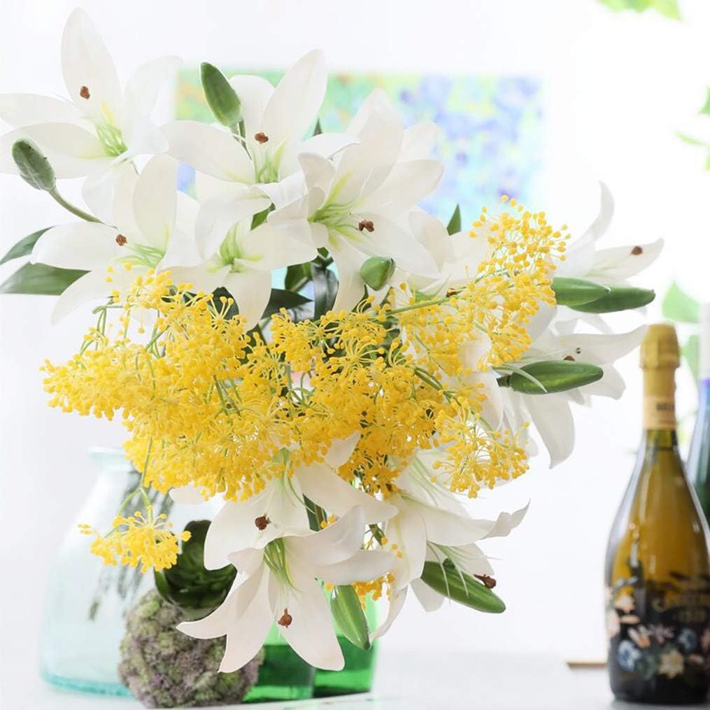 LNHOMY 6 Pack Artificial Lily Flowers Full Bloom Fake Latex Real Touch Artificial Flower Bouquets with 3 Heads Wedding Party Decor Home Decor, (White) image number 5