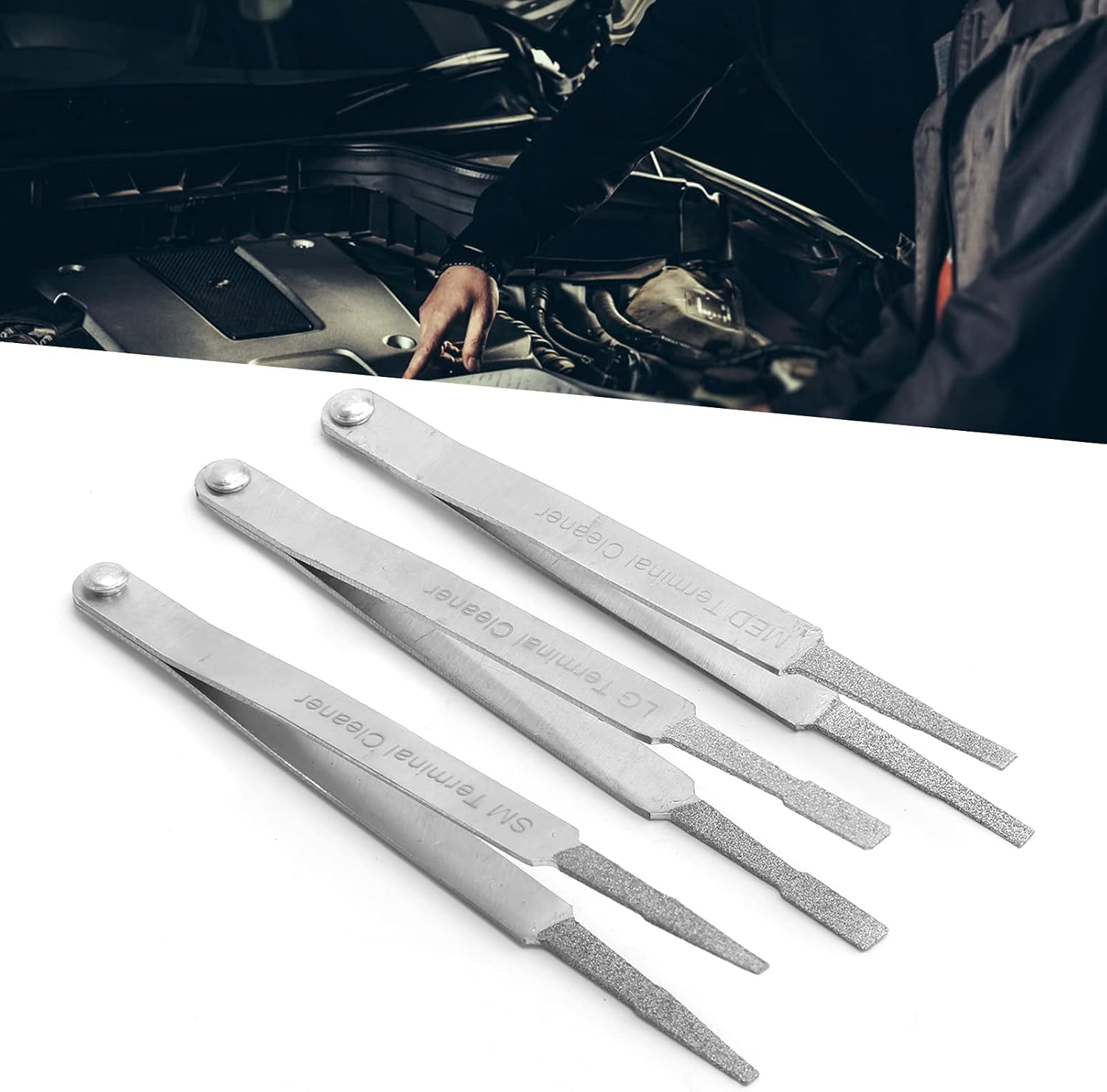 CHICIRIS Terminal Cleaner Set, 3PCS Terminal Wiring Tweezer Corrosion Removal Kit for Small Electrical Spade Pin Connectors, Ideal for Repairing Hardware, Metal Silver image number 5