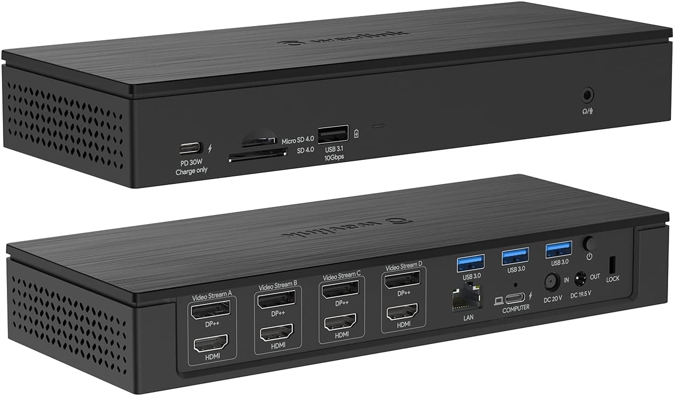WAVLINK 20 Ports Universal Docking Station, 4X 4K@60Hz Display, 100W Charging, 4Xdisplayport, 4Xhdmi, 2.5G Ethernet, 3Xusb 3.0, 10Gbps USB 3.1, PD30W, USB-C, USB 3.0/USB C Dock for Macbook & Windows image number 5