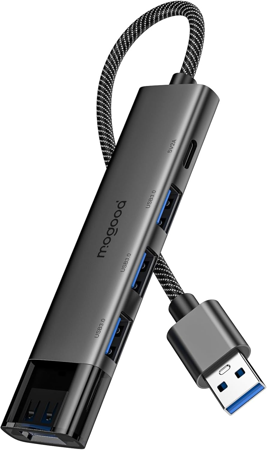 MOGOOD USB 3.0 Hub, USB Splitter with 4 Type a 3.0 Ports and Type C Port, 5Gbps USBA Extender with 15Cm Extended Cable, USB Multiport Adapter for Desktop, Laptop, PC, Printer, Hard Drive, Keyboard