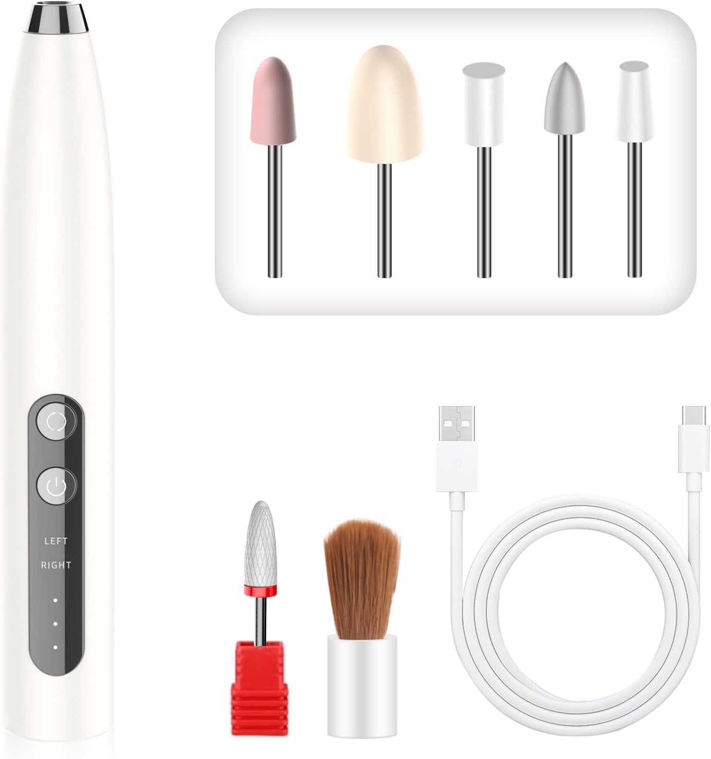 DOCOCO Electric Nail File, Cordless Nail Drill for Manicure and Pedicure, Acrylic Nail Remover Kit, 6 Bits Toe Nail Care Set for Home Salon Polishing, Removing, Trimming