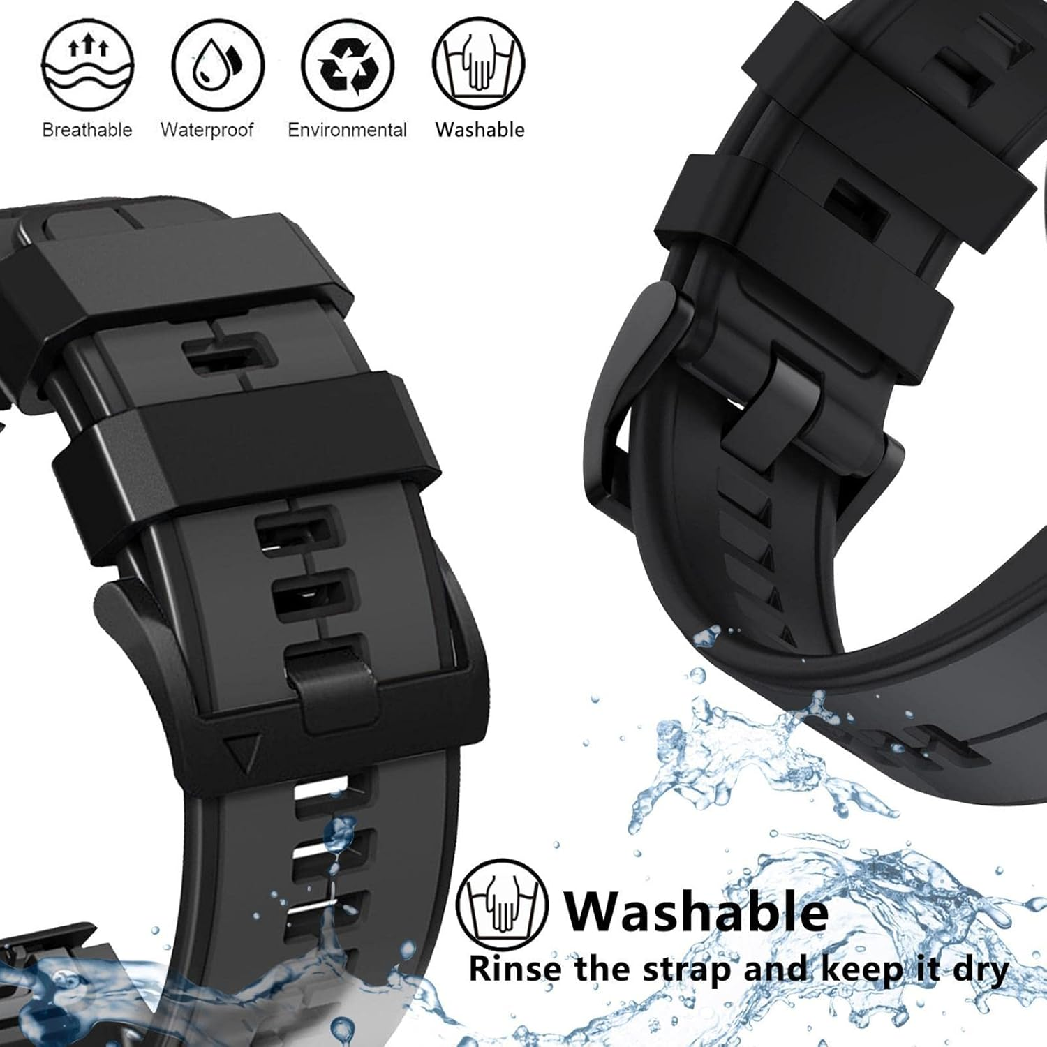 Abanen Quick Fit Silicone Watch Bands for Garmin Fenix 8 51Mm / Fenix 7X / Fenix 6X / Fenix 5X / Instinct 2X,Soft Sport Bicolor Waterproof Wristband Strap for Epix Pro 51Mm,Tactix 7 Pro - Grey-Black image number 3