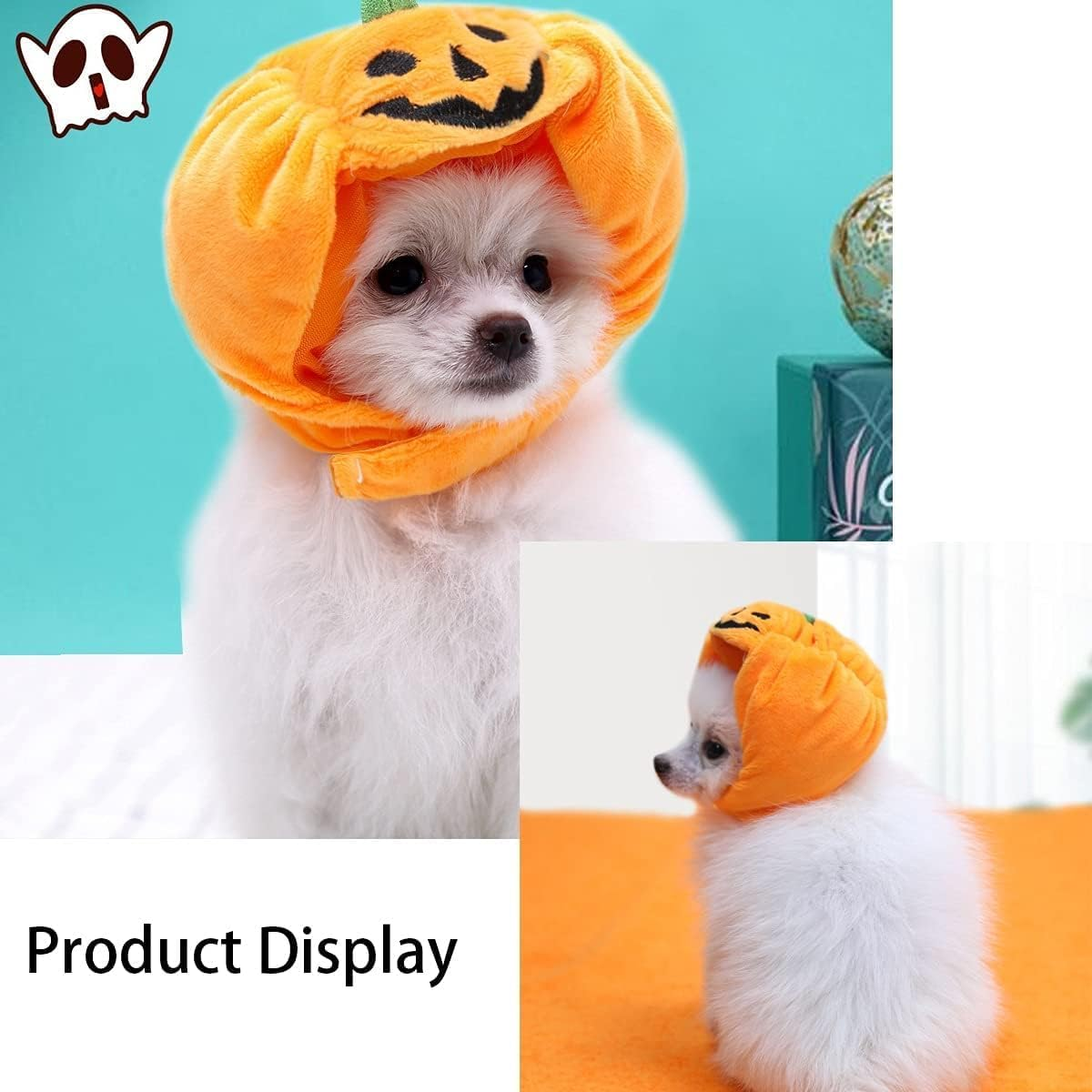 2PCS Cat Small Dog Halloween Hats Cat Halloween Pumpkin Hat Cat Hat Kitty Cap Headband Headgear Costume for Puppy Kitten (Orange, L) image number 3