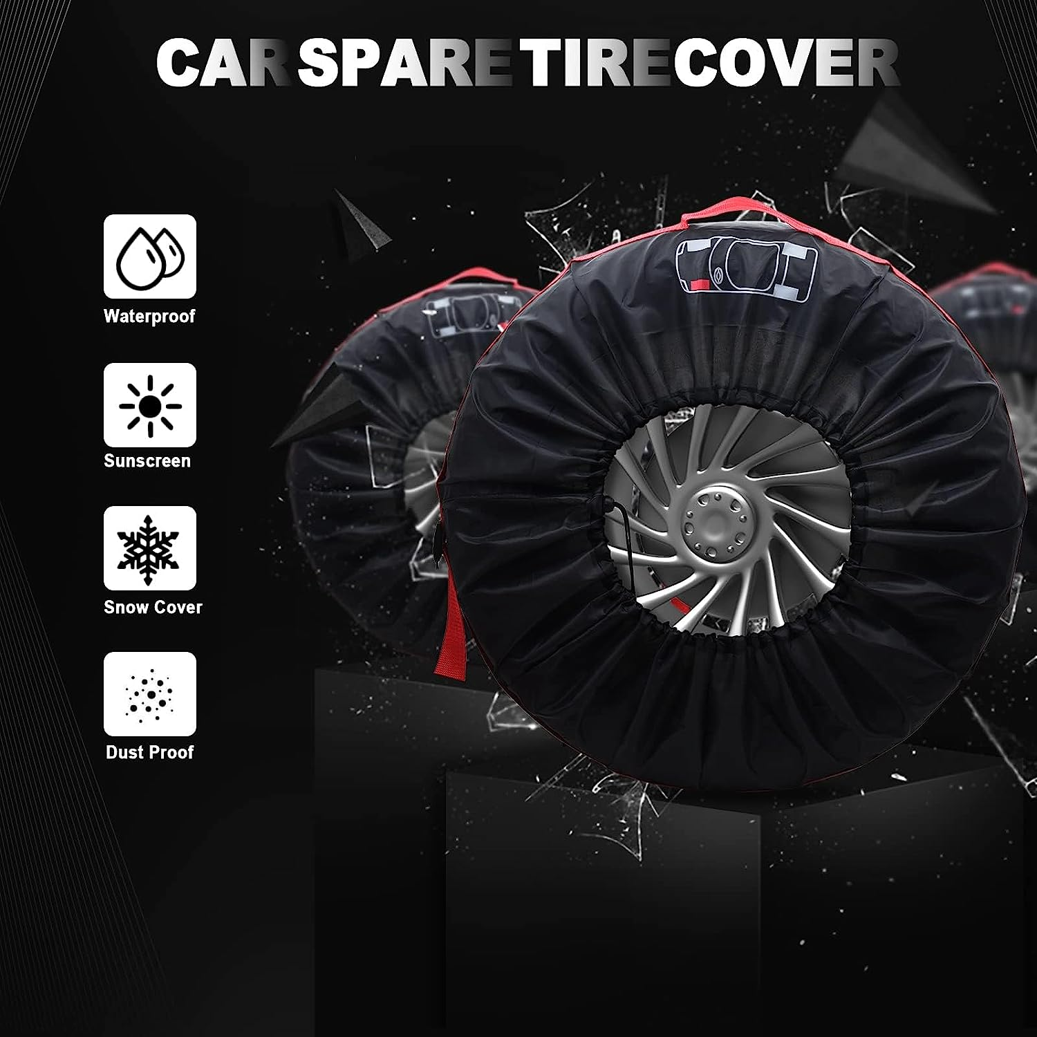 Geloo 4PCS Car Spare Tire Cover, Seasonal Tire Totes, Wheel Storage Bags Vehicle Tyre Accessories Winter Tire Cover Universal Camper Spare Tire Covers Fit for 16&rdquo;-20&rdquo;, Diameter 31&rdquo; image number 2