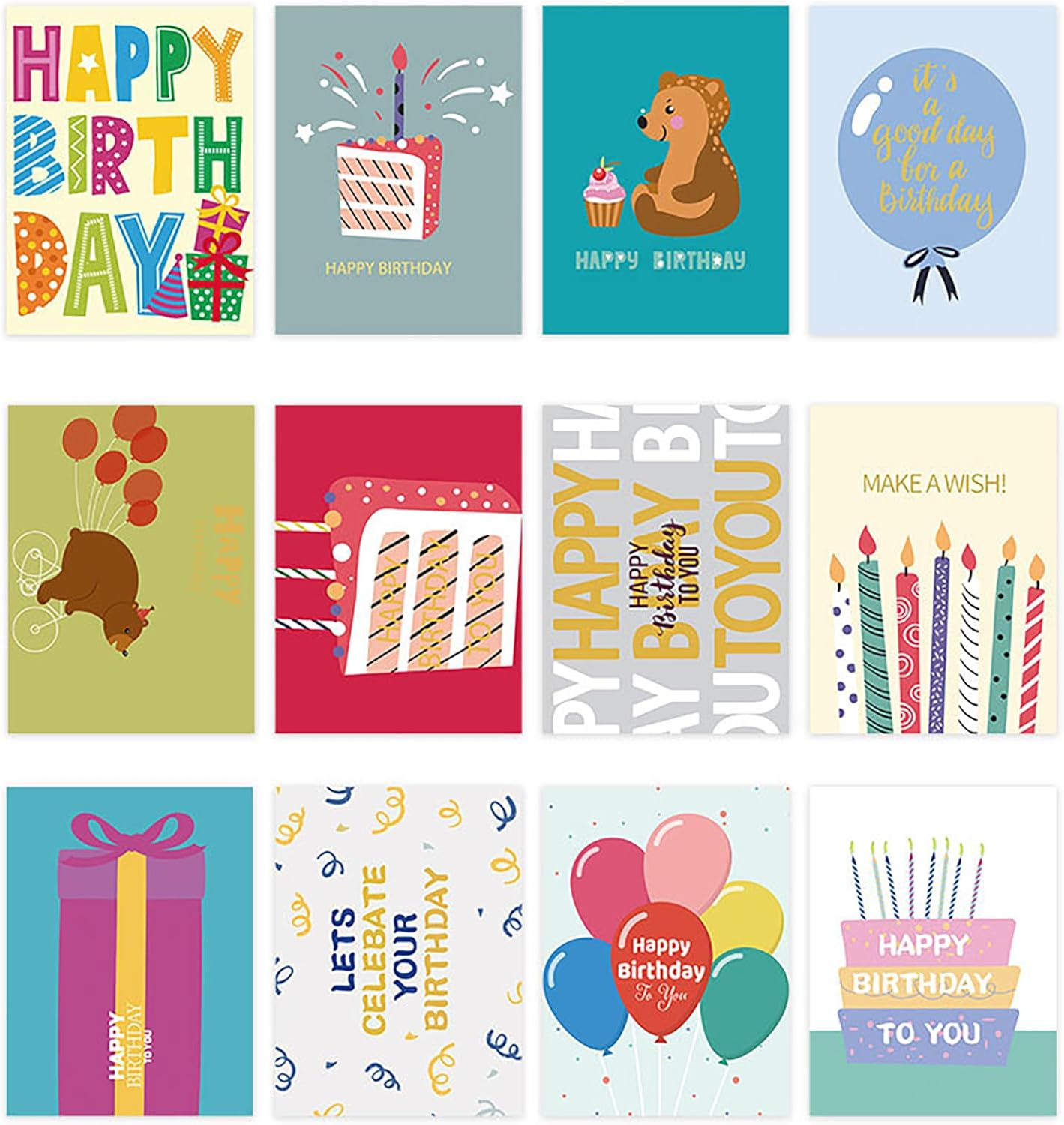 12PCS Birthday Cards Assortment, 4.13X 6.1 Inch 12 Cards with Envelopes and 18PCS Stickers,Congratulation Card Best Birthday for Husband Wife Mother Father Children Boys Girls image number 3