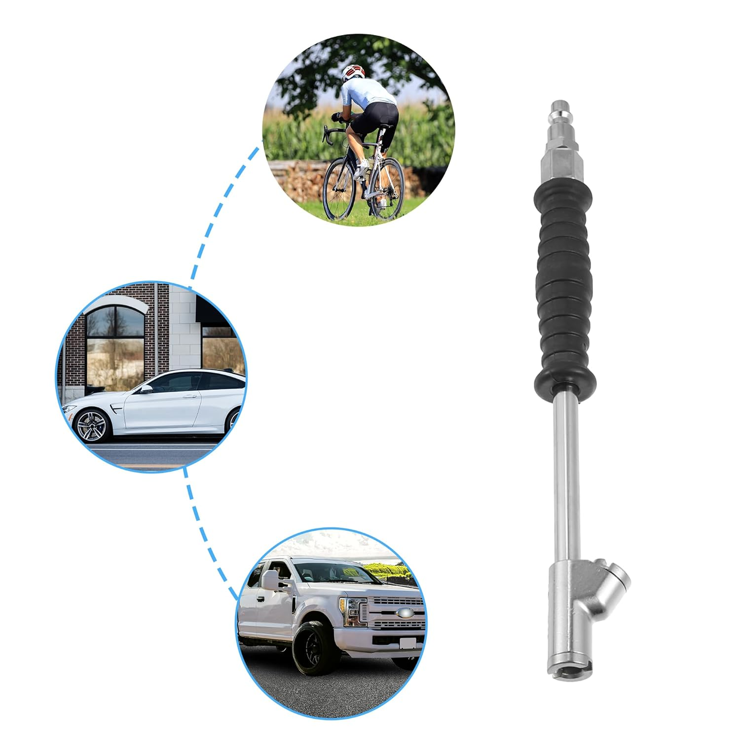 Uxcell 1 Set Metal Dual Head Car Air Tire Tyre Inflator Chuck Valve Silver Tone Black for Tire Inflator Gauge and Air Compressor Accessories image number 4