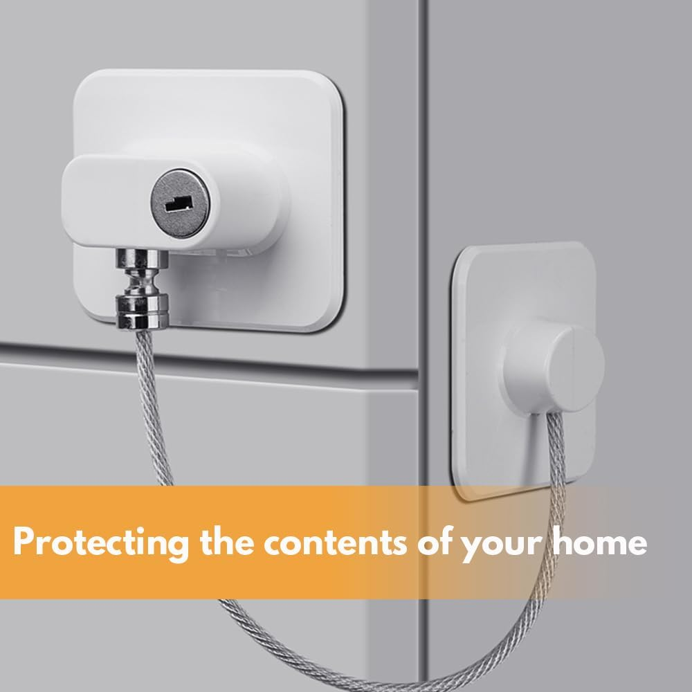 Fridge Lock,H HOME-MART Refrigerator Door Lock with Two Keys,Freezer Lock and Child Safety Cabinet Lock with Strong Adhesive for Cabinets, Closets, Drawers, Window and More, Easy Install and Use (Black-2 Pack) - White-2 Pack image number 6