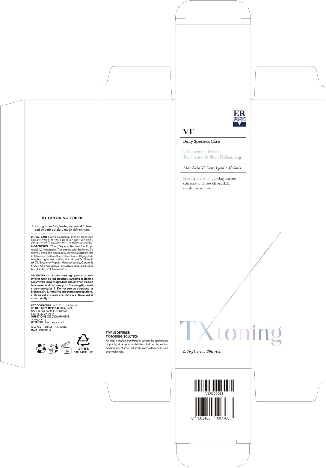 VT COSMETICS TX Toning Facial Toner with Tranexamic Acid, Niacinamide & Glutathione, Hydrating, Refreshing Toner, Dark Spots, Exfoliating, Sensitive Skin Care, Korean Skincare, Fragrance-Free image number 3