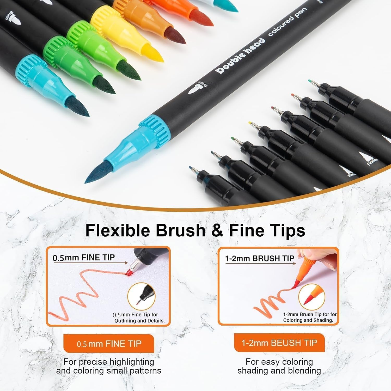 80 Colors Dual Brush Marker Pens for Kids Adult,Art Markers Set W/Fine&Brush Tips,Watercolour Pen with Case, Drawing Pens Water-Based Coloring Markers for Calligraphy,Sketching and Doodling image number 4