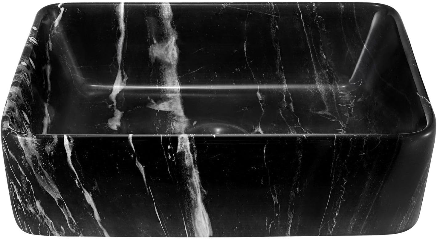 Luxsuite Bathroom Basin Rectangle Ceramic Basin Sink Vessel Washing Basin Vanity Hand Wash Bowl above Counter Bath Toilet Countertop White 48X37Cm