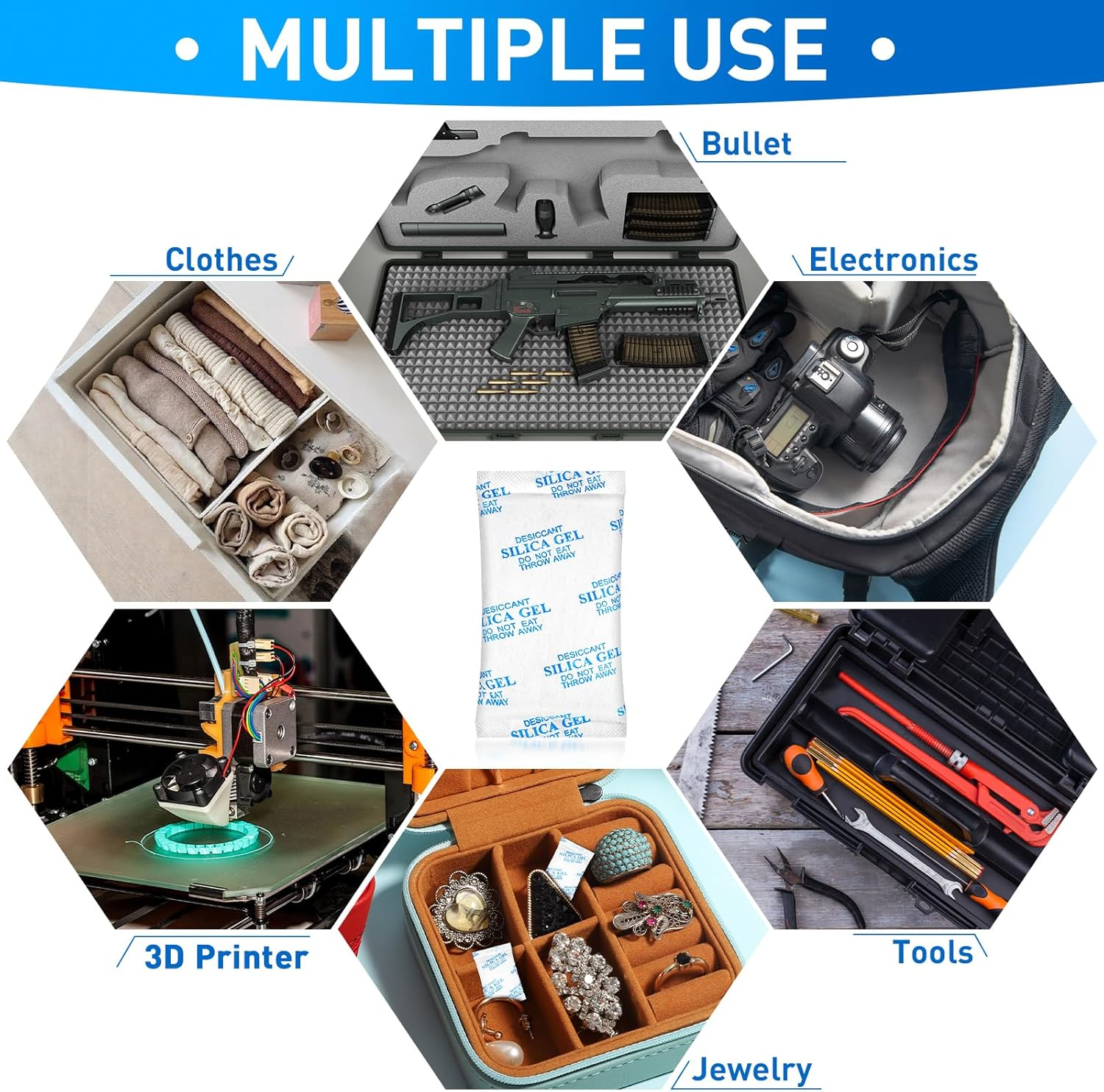 Yeather 50 Gram [20 Packets] Silica Gel Packets - Reusable Desiccant Moisture Absorbers Dehumidifiers of Basement Moisture Absorbers, Electronics Storage (Food Safe) image number 1