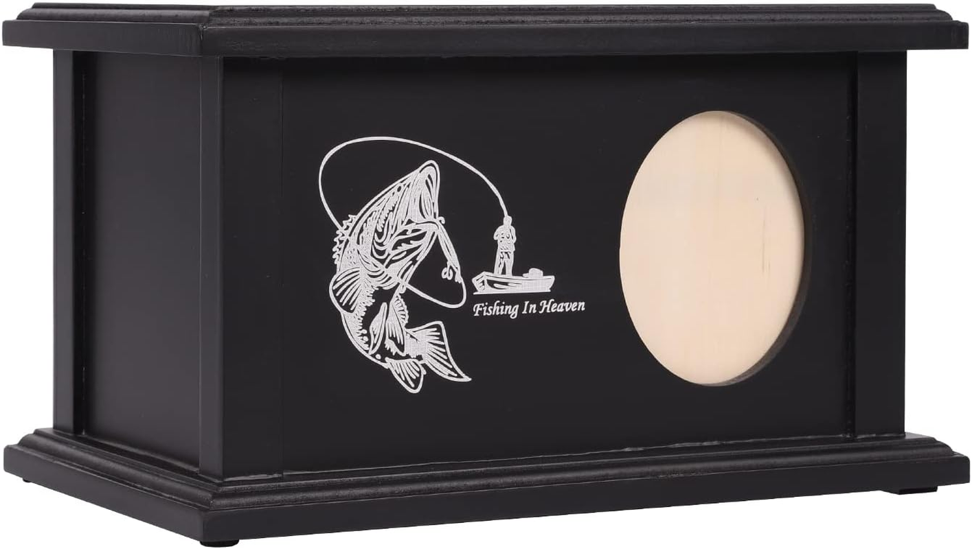 Wooden Urns for Human Ashes - Wood Cremation Urns Adult for Funeral, Burial or Home - Urns for Ashes Men Women - Decorative Urn for Ashes Male Female (Fishing, with Frame) image number 3