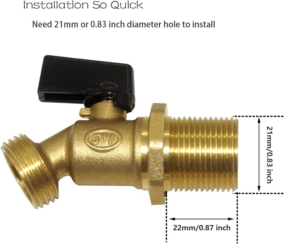 Hooshing Rain Barrel Spigot 1/2" Inlet to 3/4" GHT Thread Outlet with Quarter Turn Ball Valve Bulkhead Faucet for Water Tanks Bucket image number 1