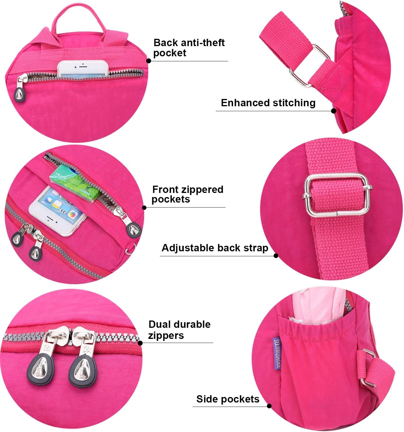 Tianhengyi Mini Women Nylon Backpack Purse Casual Lightweight Strong Small Packback Daypack for Girls Cycling Hiking Camping Travel Outdoor Disneyland (Maroon, Mini) image number 6