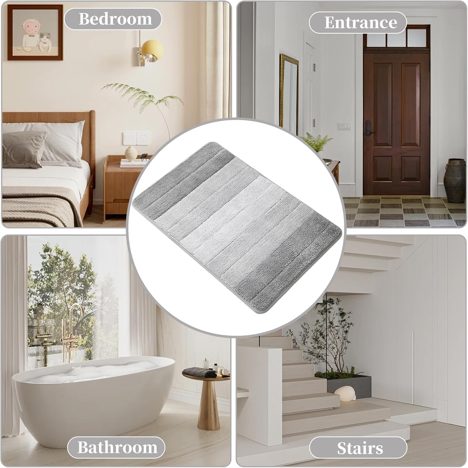 Bathroom Rug Mat, 50X80Cm Extra Soft Absorbent Shaggy Shower Rug, Luxury Microfiber Bath Rug, Non-Slip Plush Floor Mat, Machine Washable Bath Carpe for Bathtub Shower Bathroom Bedroom (Gradient Blue) - Gradient Grey image number 5