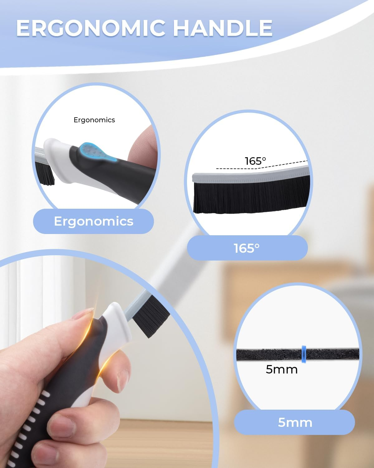 Cleangor Crevice Cleaning Brushes, Scrub Brush for Hard to Reach Small Space, Home Essentials, Cleaning Supplies, Cleaning Tools for Household Use, Bathroom, Shower, Kitchen, Toilet, Window (3, Black) - Black image number 4