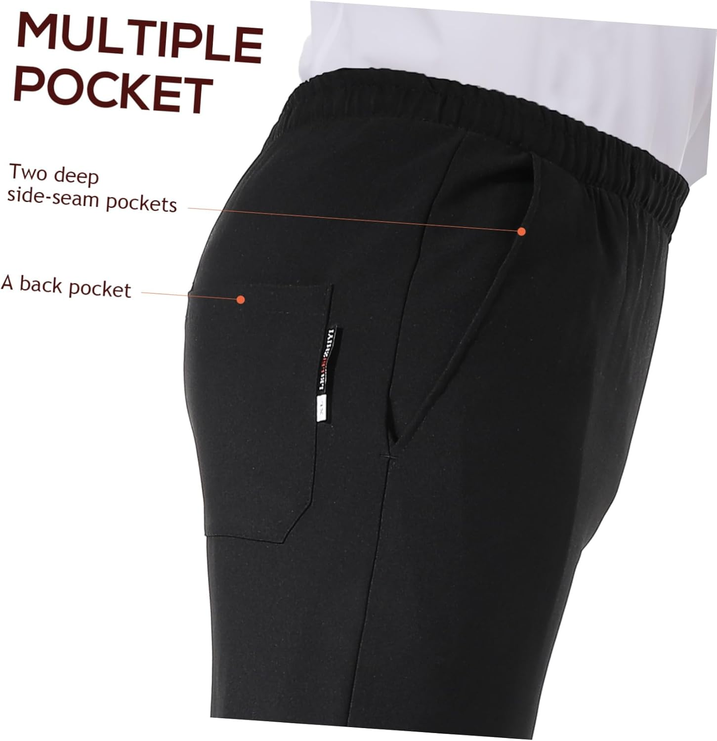 Luxshiny Black Chef Pants, 2 Pocket Baggy Cargo Chef Pants with Drawstring Waist image number 6