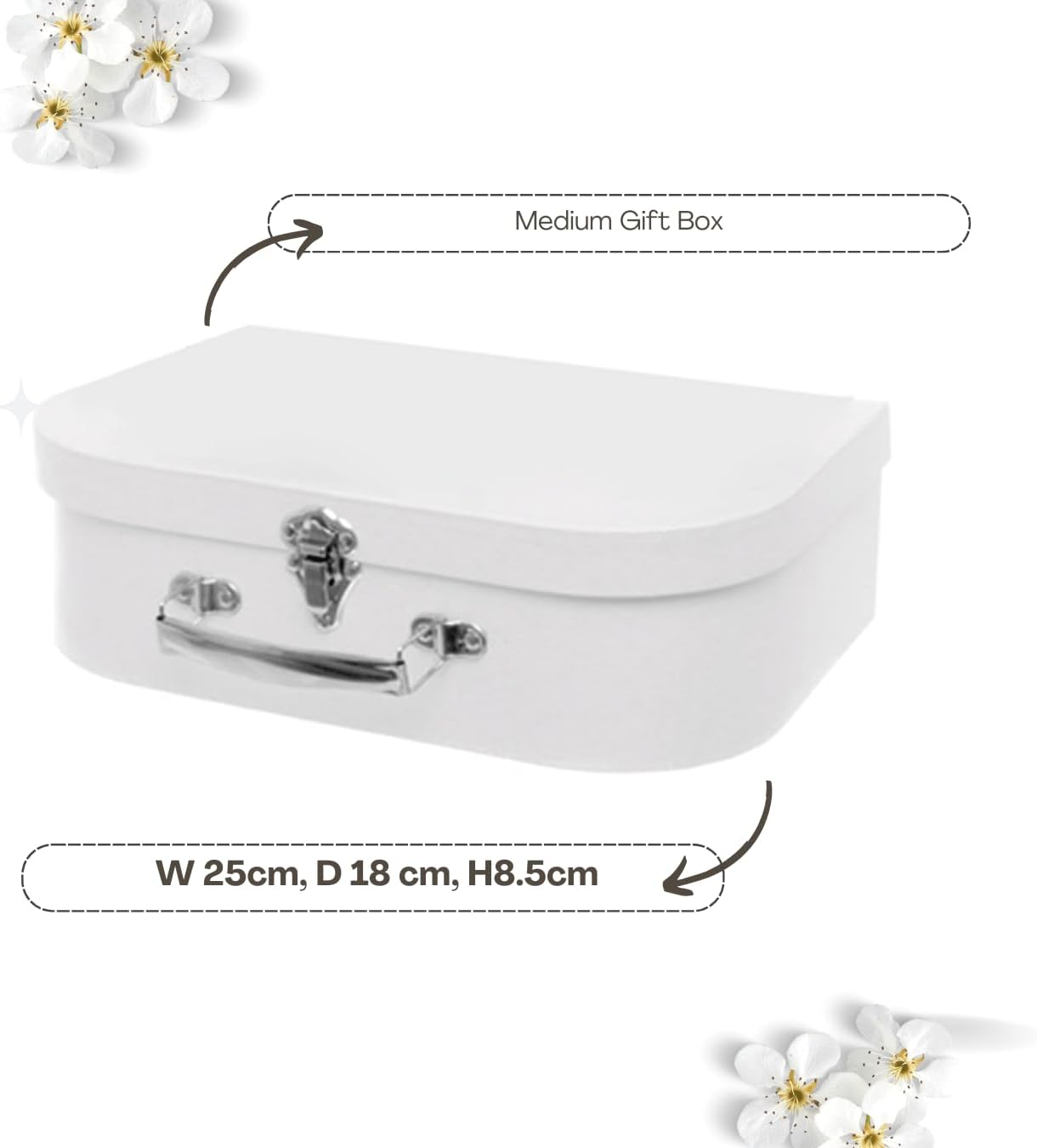 Minnie Me&reg; Medium White Suitcase Gift Box Silver Handle, Toy Storage, Hamper Gifts Wrapping DIY Gifts, Kids Treasure Box Baby Keepsake 25X17.5X8.8Cm image number 5