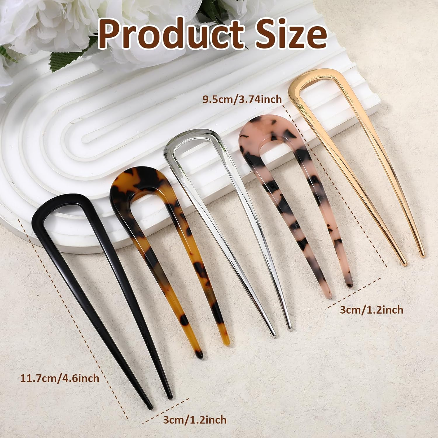 Pack of 5 French Hair Pins, U-Shaped French Hair Pins, French Twist Hairs Pin, Vintage French Hairs Pins, Hair Clips for Women Girls Hair Style (Gold, Silver, Black, Tortoiseshell) image number 6
