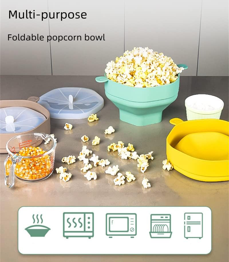DDMMQS Silicone Popcorn Bowl Collapsible Popcorn Bowl with Handle Popcorn Maker BPA Free, Multipurpose Silicone Bowl Dishwasher Safe (Cyan) - Yellow image number 6