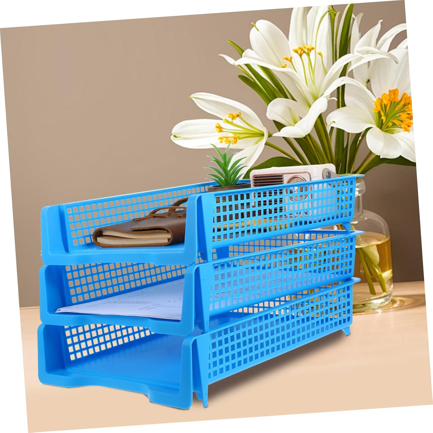 WEKAMOS 3Pcs Stackable Plastic Letter Tray Desk Organizer Paper Storage Organizer Multifunctional Design for Office image number 3