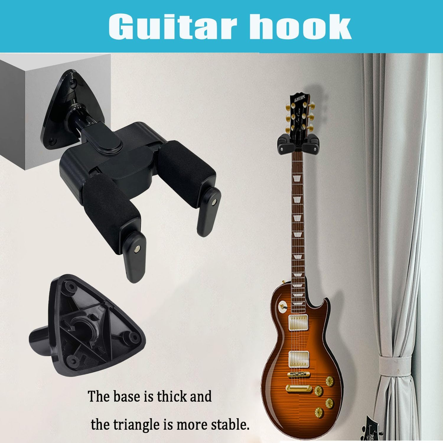 Wall Mount Hanger, Auto Lock Guitar Holder, Metal Base Adjustable Gravity Lock Stand for Acoustic Electric Classical Bass Ukulele Banjo Mandolin image number 1