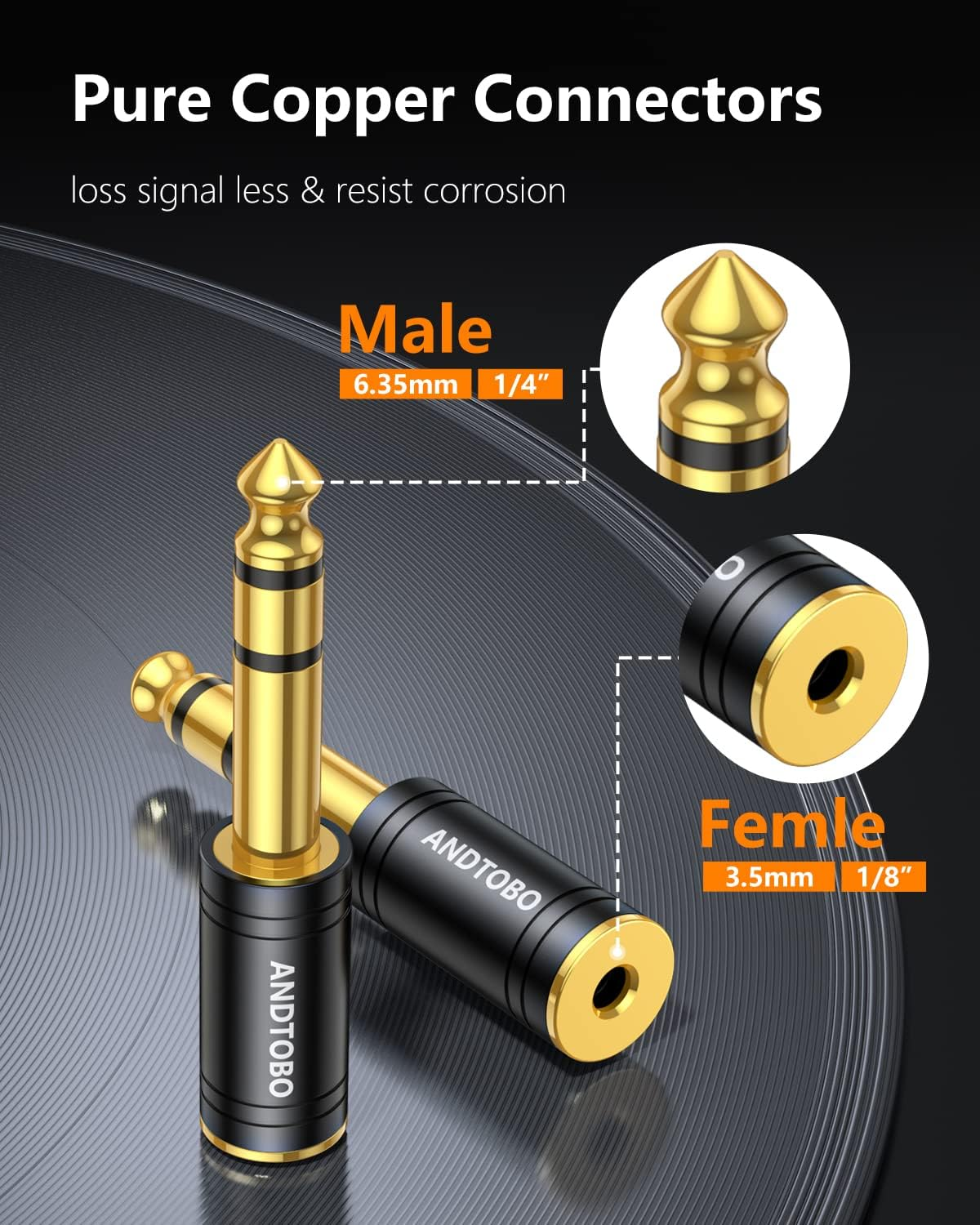 ANDTOBO 1/4''(6.35Mm) Male to 1/8'' (3.5Mm) Female Stereo Audio Jack Pure Copper Adapter for Headphone, Amp, 1 Pack-Black image number 5
