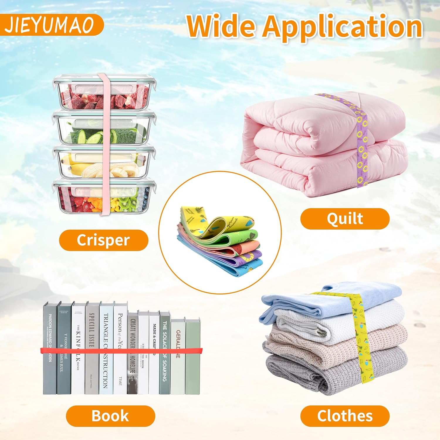 JIEYUMAO Beach Towel Bands, 12Pcs Beach Towel Straps, Multicolor Silicone Towel Bands for Beach Chair, Elastic Beachs Towels Holder for Beachs Pool Accessories