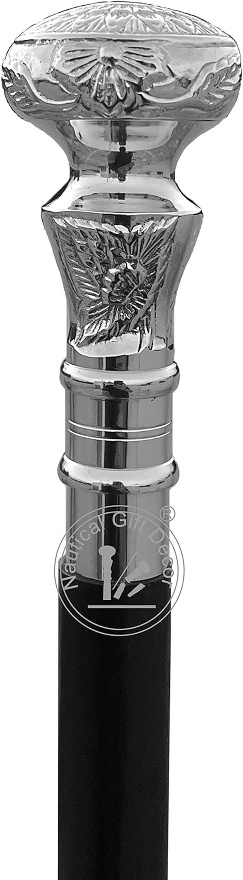 Vintage Antique Walking Cane Wooden Walking Stick Silver Brass Handle Knob Gift image number 5