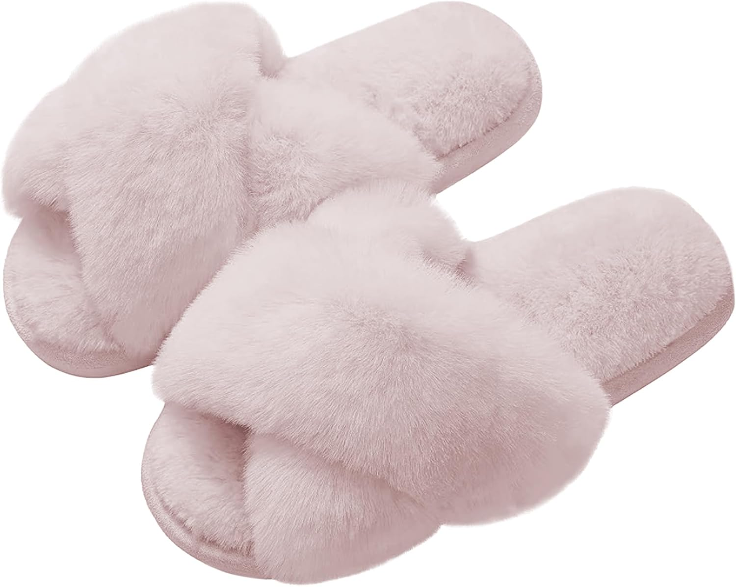 Top G Women Cross Band Slippers Fuzzy Fluffy House Slippers Cozy Plush Memory Foam Shoes Winter Indoor Outdoor Open Toe Sandals