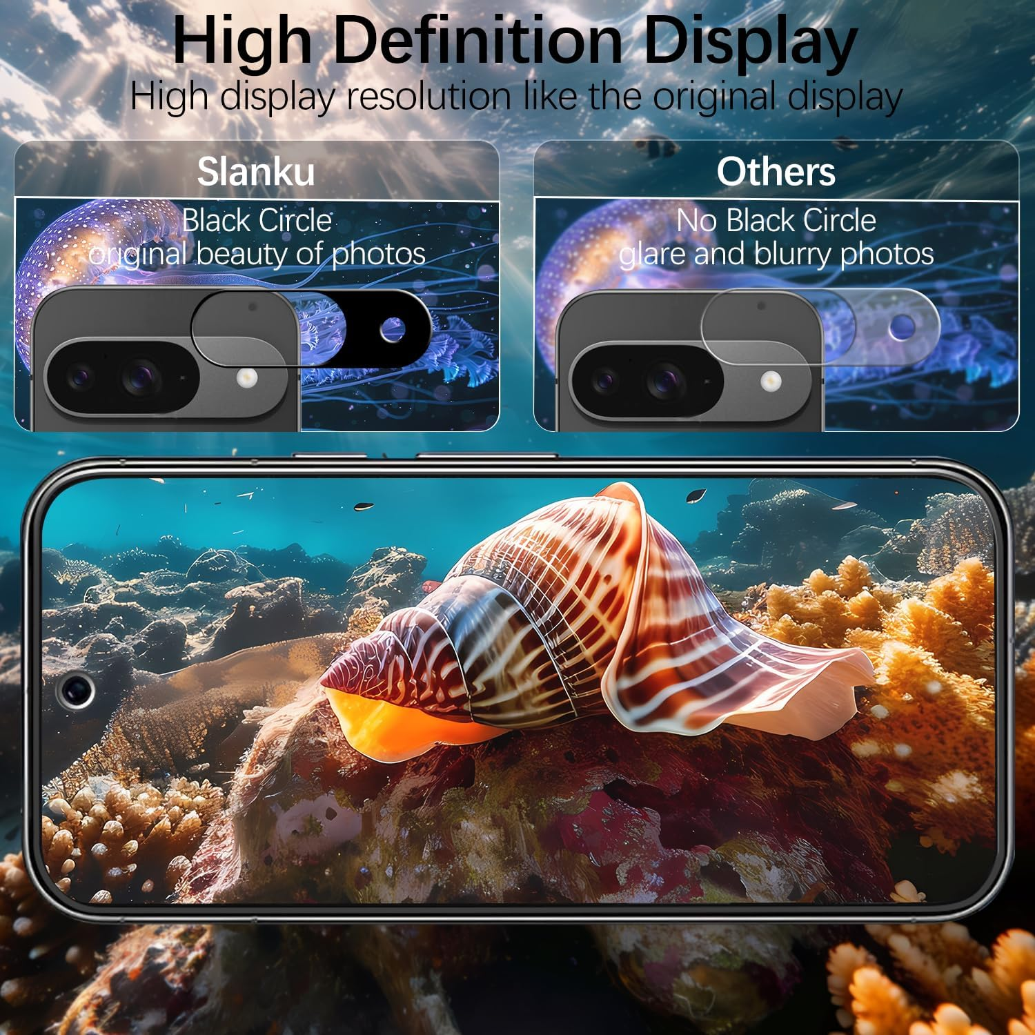 Slanku [3+3 Pack] Screen Protector for Google Pixel 9 and Camera Lens Protector, Fingerprint Compatible, 9H Tempered Glass Film, anti Scratch, No Bubbles image number 7