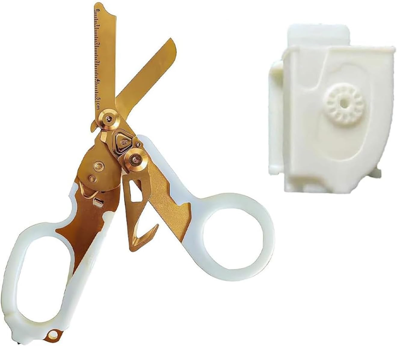 Emergency Response Shears,Stainless Steel Self-Luminous Foldable Trauma Shears,Outdoor Camping Rescue Shears Tools, Luminous White Gold+Sheath image number 6