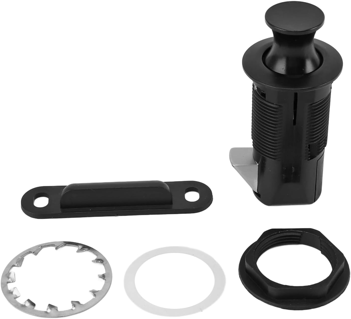 Round Button Zinc Alloy ABS Cabinet Lock with Push to Open Mechanism, Stylish Design for Rvs, Yachts, Furniture Cabinets, Quick Installation without Drilling (Black)