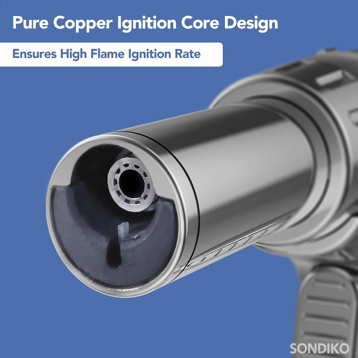 Sondiko Triple Flame Adjustable Mini Butane Torch Lighter - Refillable with Continuous Flame Lock for Creme Brulee, Cooking (Butane Not Included) image number 1