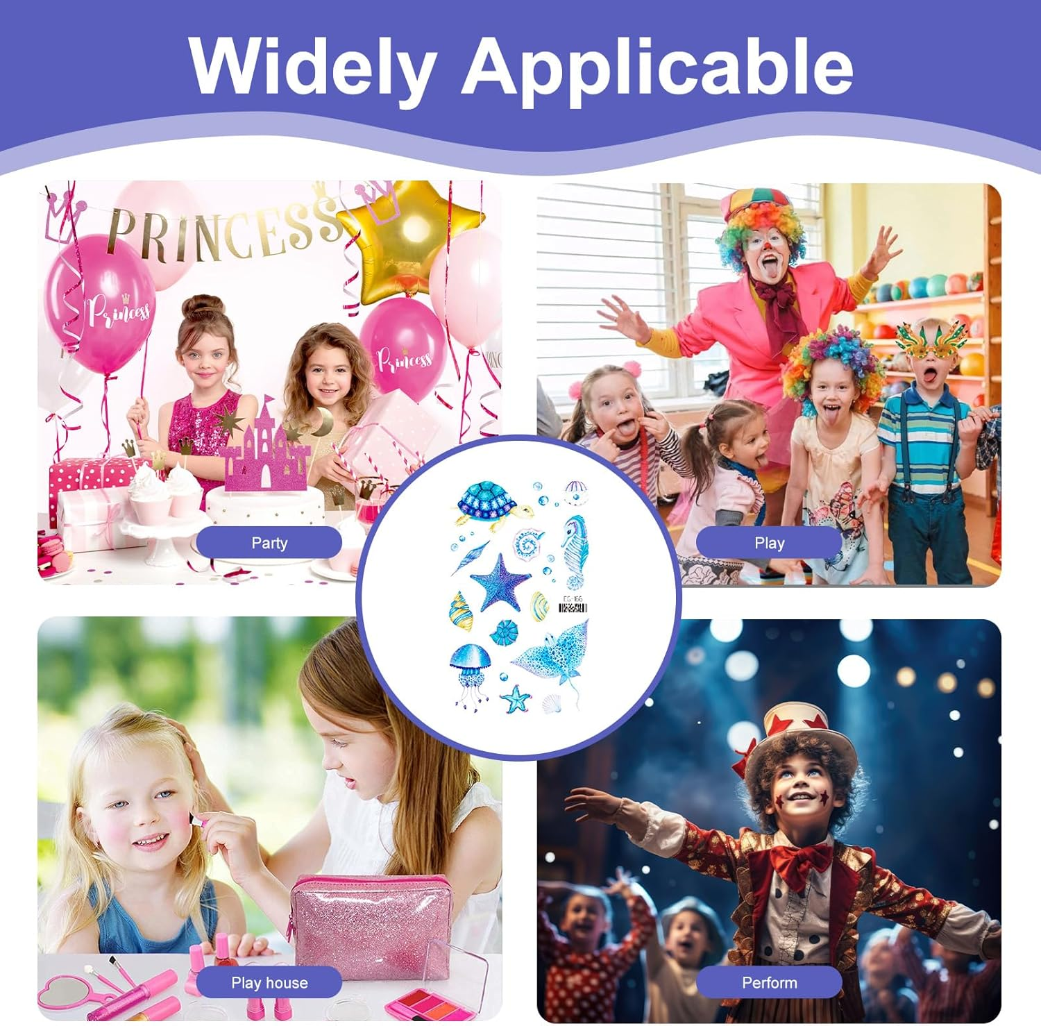 12 Sheets Sea Animals Tattoos, Glitter Underwater Tattoos for Children, Temporary Fake Tattoos with Shark, Octopus, Starfish, Waterproof Party Decoration for Birthday, under the Sea Theme Party And image number 3