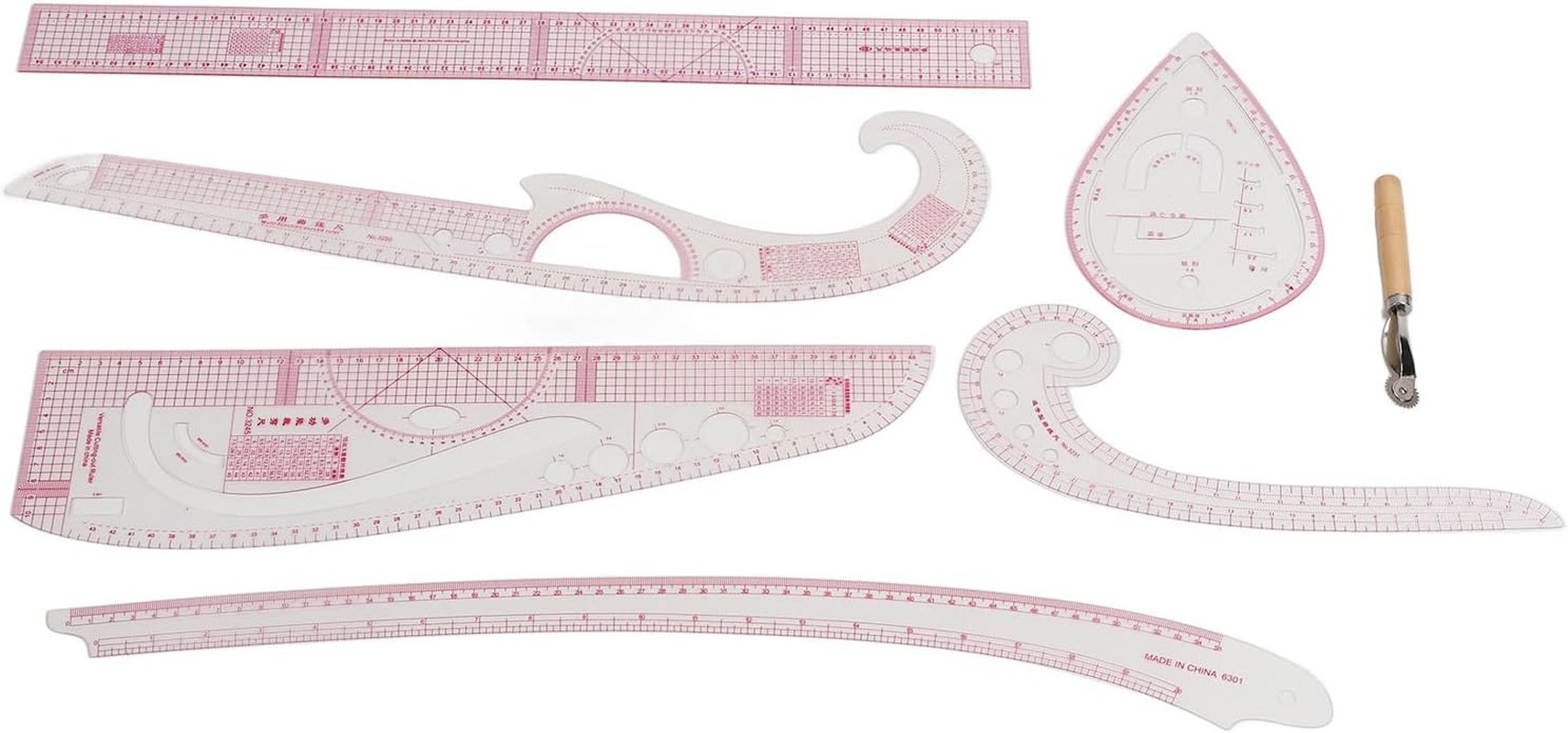 Sewing Ruler French Curves 7Pcs, Metric Pattern Curved Rulers Set with Transparent Body Highly Precise Scale, Sew Making Ruler Kit for Beginners Tailors Designers Drawing Craft DIY image number 1