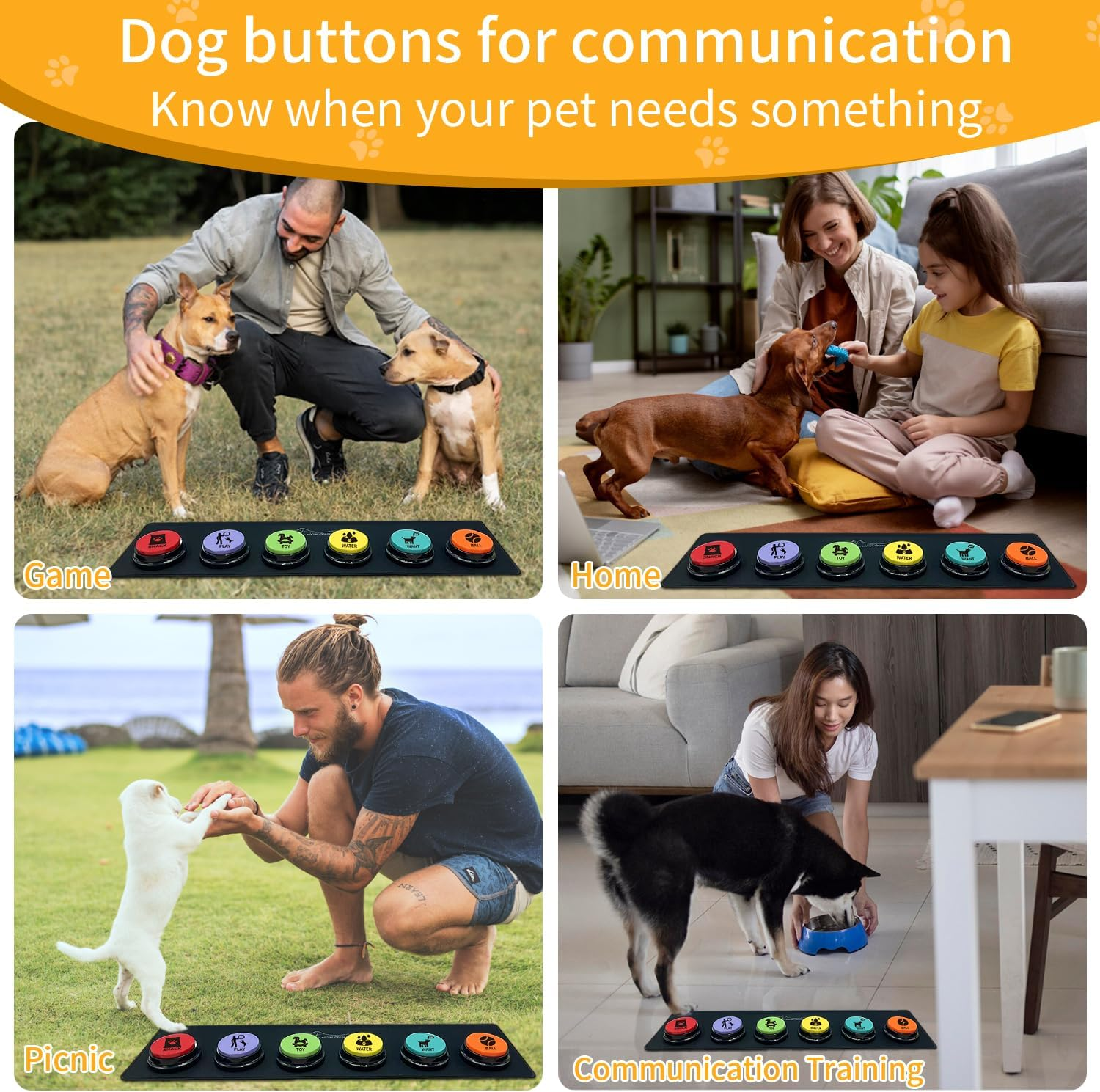 MMGGAISH 6 Piece Dog Talk Button Set, Dog Button for Communication, 30 Seconds Recordable Voice Pet Buzzer Training Button, Dog Button with Waterproof Non-Slip Pad and 50